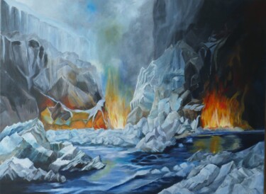 绘画 标题为“Glace et feu” 由Brigitte Tabellion Neuve-Eglise (enerenroad), 原创艺术品, 丙烯 安装在木质担架架上