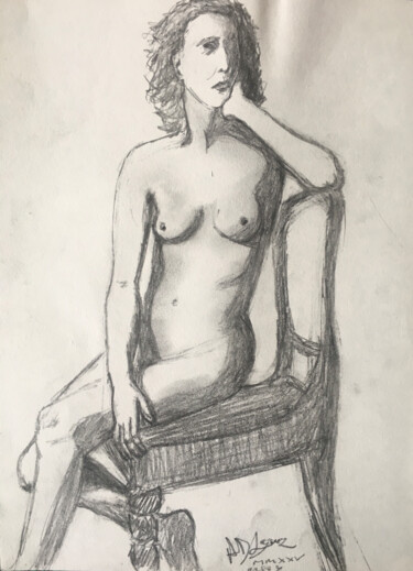 Dessin intitulée "Étude d'une femme n…" par Alexandre David Lejuez, Œuvre d'art originale, Crayon
