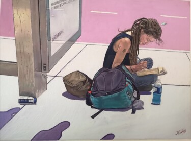 Painting titled "Alone in New York" by James Earley, Original Artwork, Oil Mounted on Wood Stretcher frame