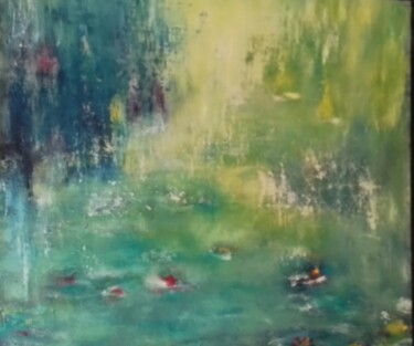 Pintura titulada "Nénuphars sous la p…" por Annie Bonvarlet, Obra de arte original, Oleo Montado en Bastidor de camilla de m…