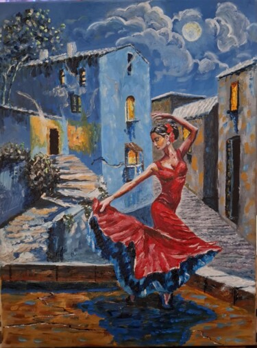 Ζωγραφική με τίτλο "“Flamenco Under the…" από Tsiuri Bardadze, Αυθεντικά έργα τέχνης, Λάδι Τοποθετήθηκε στο Ξύλινο πάνελ