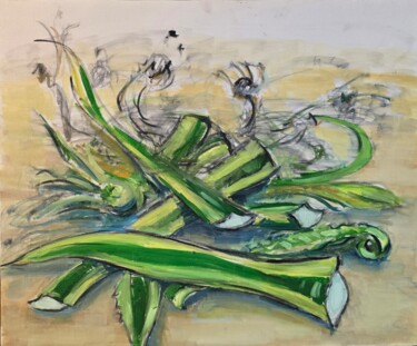 Painting titled "Cactus espagnols" by Lorenzo Romano, Original Artwork, Oil Mounted on Wood Stretcher frame