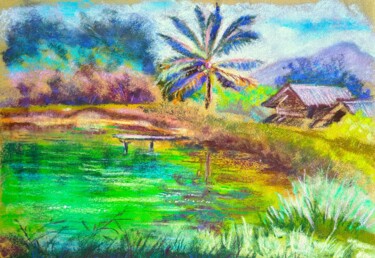 Palm by the Malachite Lake. Tropical Landscape of Thailand