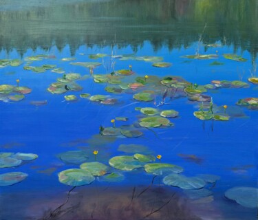 Peinture intitulée "forest lake, 60*70" par Elena Polischuk, Œuvre d'art originale, Huile Monté sur Châssis en bois