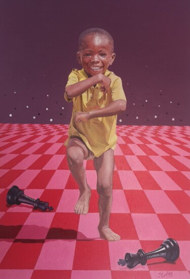 Painting titled "African Hope" by James Earley, Original Artwork, Oil Mounted on Wood Stretcher frame