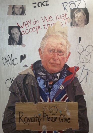 Painting titled "A Cardboard Crown" by James Earley, Original Artwork, Oil Mounted on Wood Stretcher frame