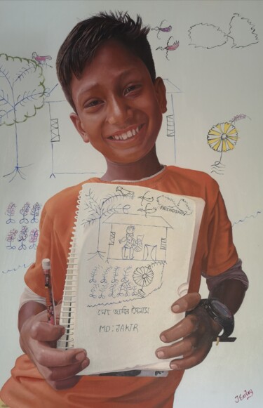 Painting titled "Jakir" by James Earley, Original Artwork, Oil Mounted on Wood Stretcher frame