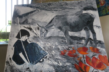 Peinture intitulée "la petite vachère /…" par Zabou, Œuvre d'art originale, Huile