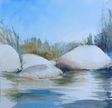 Peinture intitulée "Le Rieutord à Vialas" par Eve Elikoff, Œuvre d'art originale, Aquarelle