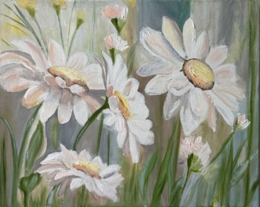 Ζωγραφική με τίτλο "Chamomile Morning" από Alla Ai, Αυθεντικά έργα τέχνης, Λάδι Τοποθετήθηκε στο Ξύλινο φορείο σκελετό