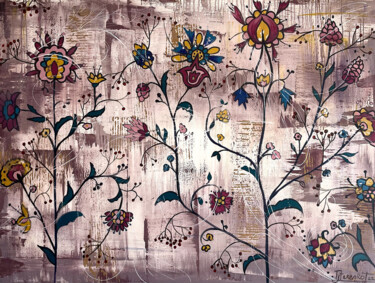 Painting titled "Blooming Heart Flor…" by Tetiana Tytarenko, Original Artwork, Acrylic Mounted on Wood Stretcher frame