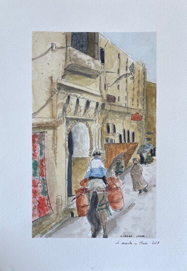 Painting titled "Le marché - Marrake…" by Naouel Charira, Original Artwork, Watercolor