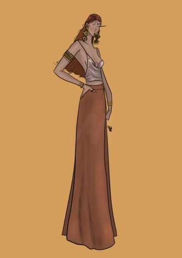 Arts numériques intitulée "Silver - fond jaune" par Naouel Charira, Œuvre d'art originale, Peinture numérique