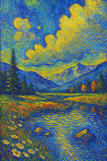 "A valley in the sty…" başlıklı Dijital Sanat Julia Kadochnikova (Julia_kado) tarafından, Orijinal sanat, AI tarafından oluş…