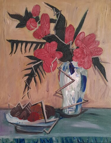 Ζωγραφική με τίτλο "Flowers and Fruit H…" από Peerawayt Krasaesom, Αυθεντικά έργα τέχνης, Ακρυλικό