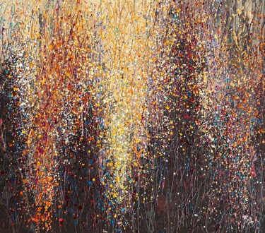 Pintura titulada "Golden Rain - Yellow" por Bogdana Antoniuk, Obra de arte original, Acrílico