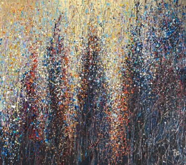 Schilderij getiteld "Golden Rain - Blue" door Bogdana Antoniuk, Origineel Kunstwerk, Acryl