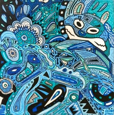 Painting titled "Colère Bleue" by Aurel Street, Original Artwork, Acrylic Mounted on Wood Stretcher frame