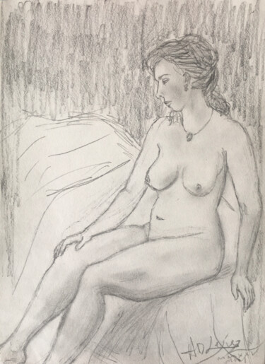 Dessin intitulée "Étude d'une femme n…" par Alexandre David Lejuez, Œuvre d'art originale, Crayon