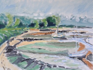 Painting titled "Marée basse à Jonvi…" by Martin Jobert, Original Artwork, Oil Mounted on Wood Stretcher frame