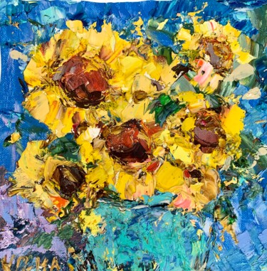 Painting titled "Sunflowers in Vase…" by Vilma Gataveckiene, Original Artwork, Oil