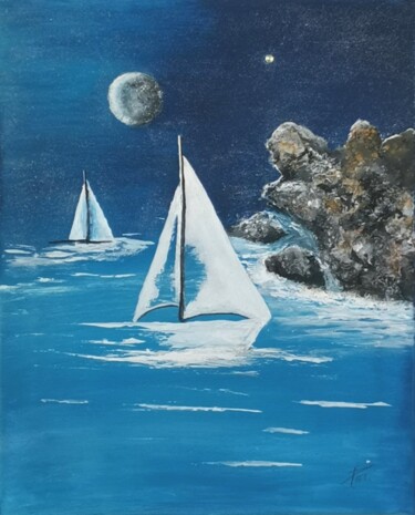 Malerei mit dem Titel "Regate sous Antares" von Patricia Poulot, Original-Kunstwerk, Acryl Auf Keilrahmen aus Holz montiert