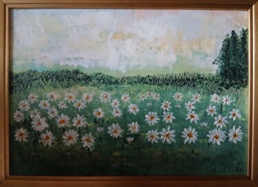 Pintura intitulada "champs de marguerite" por Gege Peinture, Obras de arte originais, Óleo