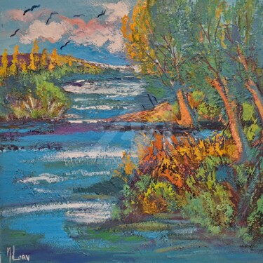 Painting titled "Rivière à gemenos" by Milorv, Original Artwork, Oil Mounted on Wood Stretcher frame