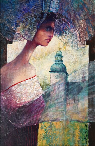 "Kobieta w niebieski…" başlıklı Tablo Ewa Jędryk-Czarnota tarafından, Orijinal sanat, Petrol