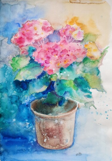 Картина под названием "My mother's flowers…" - Ludmila Kuchina, Подлинное произведение искусства, Акварель