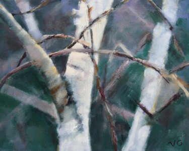 Pintura intitulada "Bouleaux" por Gérard Valluet, Obras de arte originais, Óleo