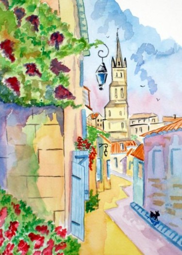 Peinture intitulée "ruelle de St Emilion" par Nadege Frazié, Œuvre d'art originale