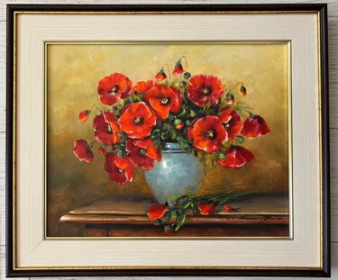 Peinture intitulée "champ de coquelicots" par Petrica Sincu, Œuvre d'art originale, Huile