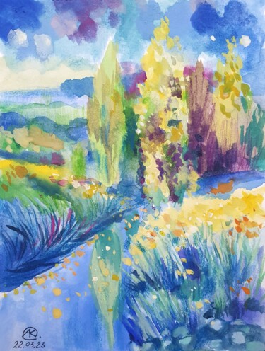 "Afternoon walk, wat…" başlıklı Tablo Ludmila Kuchina tarafından, Orijinal sanat, Suluboya