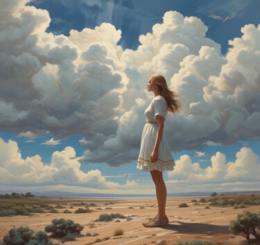 Arts numériques intitulée "Girl looks at the h…" par Isra, Œuvre d'art originale, Image générée par l'IA