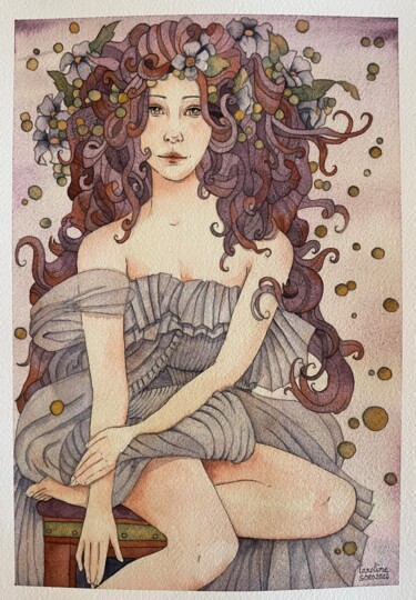 Ζωγραφική με τίτλο "Femme-fleur 2" από Caroline Soro, Αυθεντικά έργα τέχνης, Ακουαρέλα