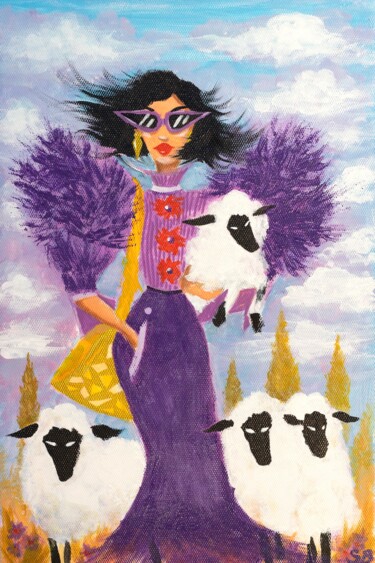 绘画 标题为“Fashionista Girl in…” 由Sasha Babikova, 原创艺术品, 丙烯 安装在木质担架架上