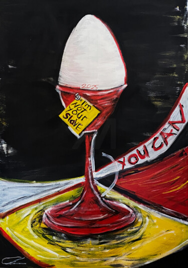 Painting titled "Genuss oder Moral?" by Chrys Zumstein, Original Artwork, Acrylic Mounted on Wood Stretcher frame