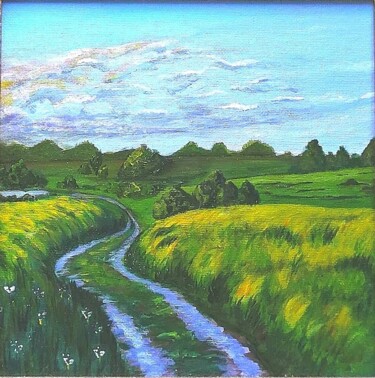 Painting titled ""Road to the Horizo…" by Nadezhda Nikolaeva, Original Artwork, Oil Mounted on Cardboard