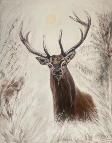 "Cerf en hiver" başlıklı Resim Francette Guittard tarafından, Orijinal sanat, Pastel Karton üzerine monte edilmiş