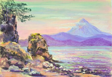 Avacha Bay. Morning Landscape with Volcano. Original Pastel