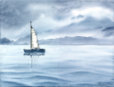 Painting titled "Silent Waters Paint…" by Paintispassion, Original Artwork, Watercolor