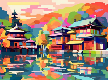 Schilderij getiteld "Japanese Square" door Kosta Morr, Origineel Kunstwerk, Acryl Gemonteerd op Frame voor houten brancard