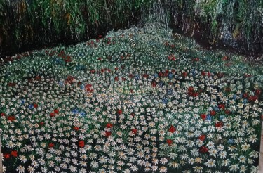 Pintura intitulada "champs de marguerit…" por Gege Peinture, Obras de arte originais, Óleo Montado em Armação em madeira
