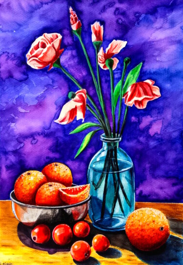"Fruits et roses" başlıklı Tablo Sabrina Riggio tarafından, Orijinal sanat, Suluboya
