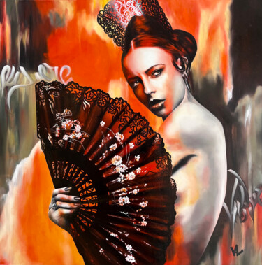 "Cuerpo de fuego" başlıklı Tablo Val Escoubet tarafından, Orijinal sanat, Petrol Ahşap Sedye çerçevesi üzerine monte edilmiş