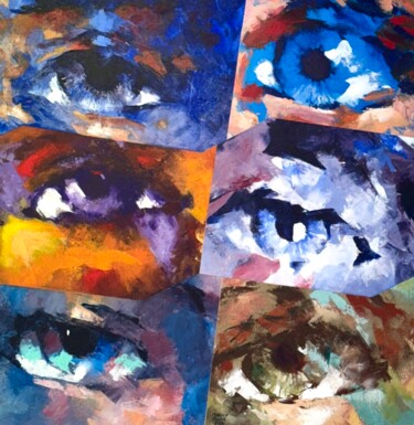 Painting titled "Six Yeux" by Maurice Roche, Original Artwork, Acrylic Mounted on Wood Stretcher frame
