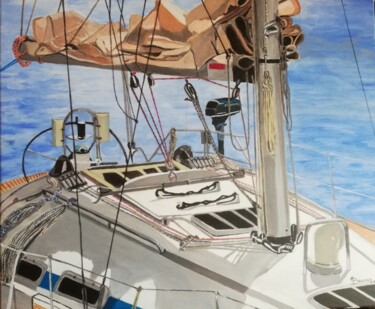 Malerei mit dem Titel "voilier au port" von Alain Bouvier, Original-Kunstwerk, Acryl Auf Keilrahmen aus Holz montiert