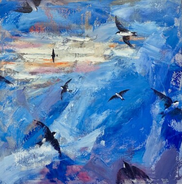 Painting titled "Hirondelles" by Maurice Roche, Original Artwork, Acrylic Mounted on Wood Stretcher frame