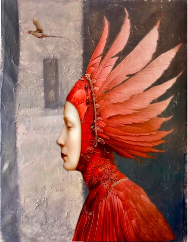 Painting titled "Peti rojo" by Cesar Ayllón, Original Artwork, Oil